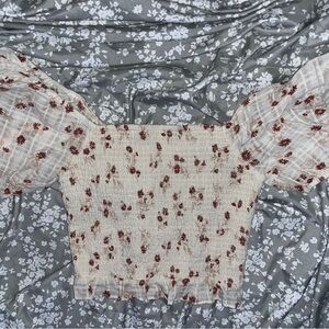 American Eagle Outfitters Floral Cream and Red Crop Top